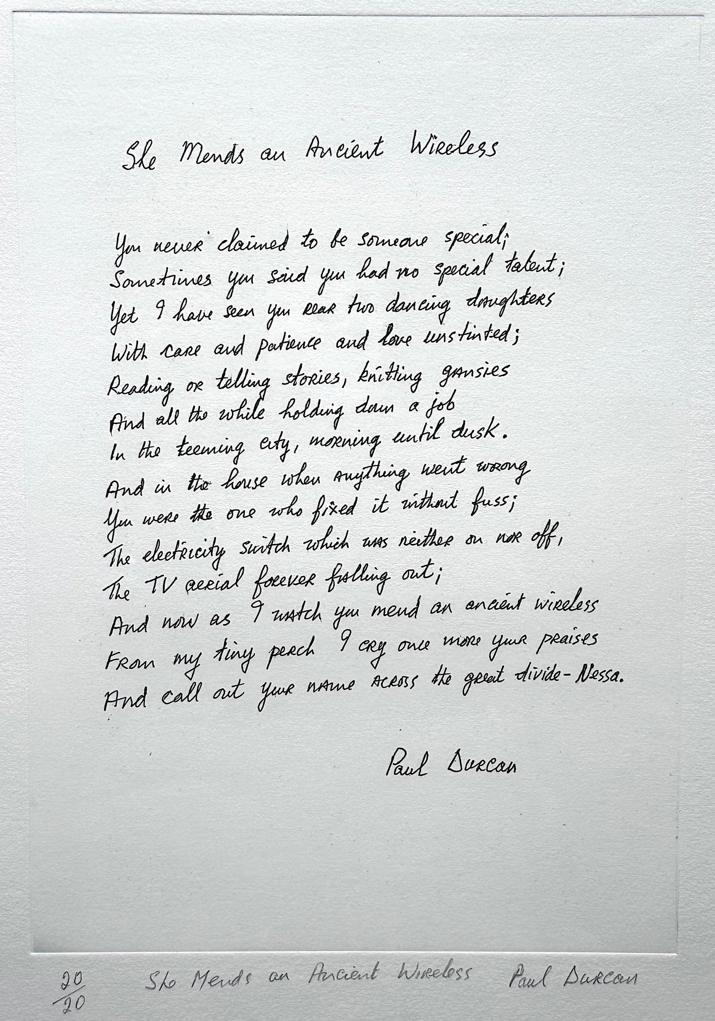 Paul Durcan, She Mends an Ancient Wireless