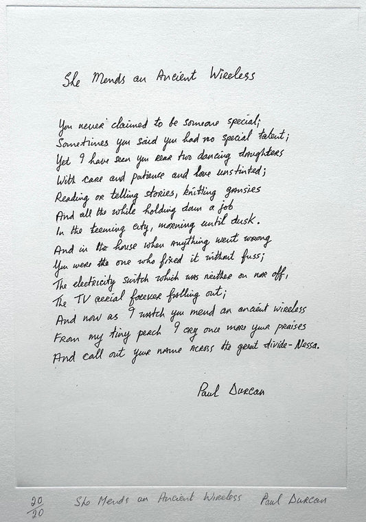 Paul Durcan, She Mends an Ancient Wireless