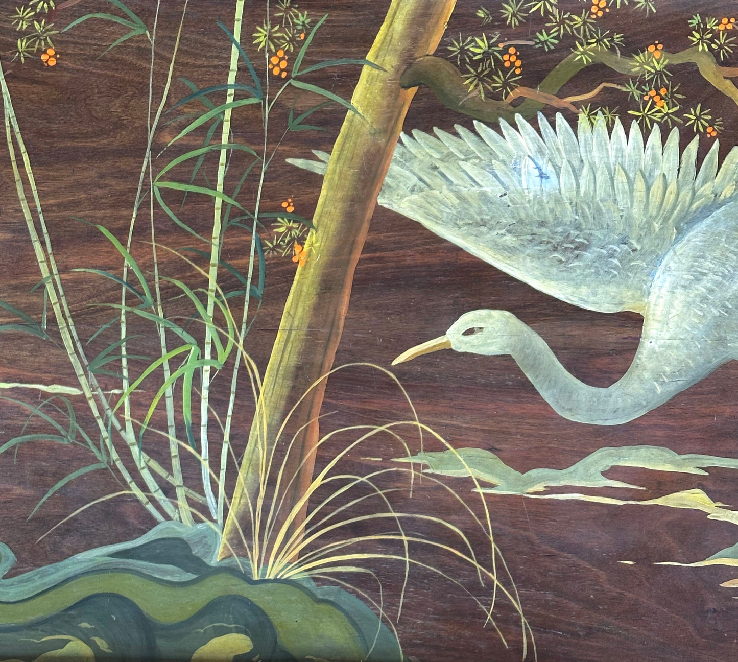 Anonymous, wooden panel with swan and water plants