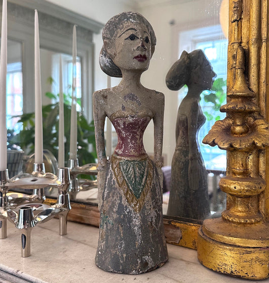 Painted wooden figurine, woman with dress