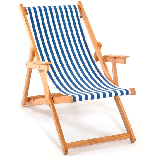 Deck chair with arms: blue & white stripes
