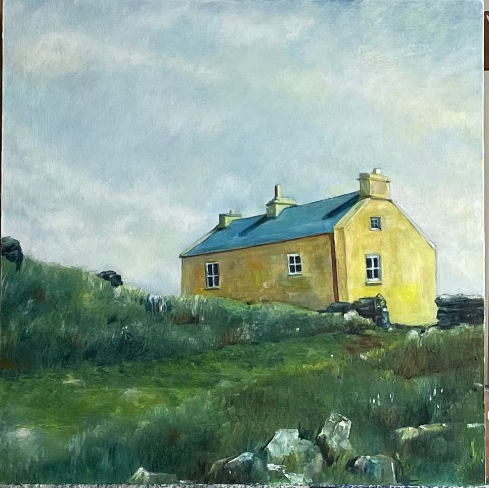 Painting by artist MAry West of a traditional house in Donegal, ireland.