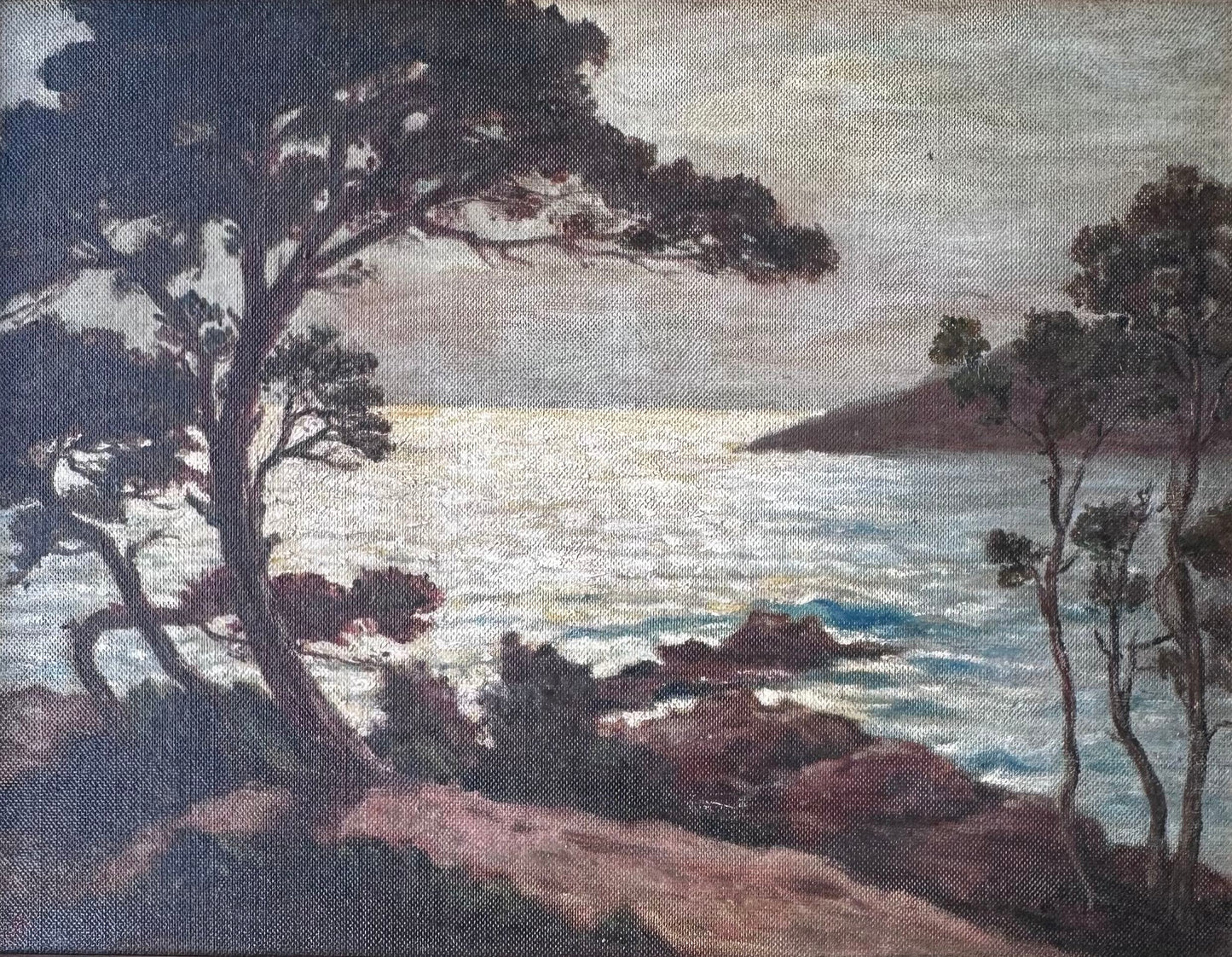 Anonymous, Pine trees against sparkling water