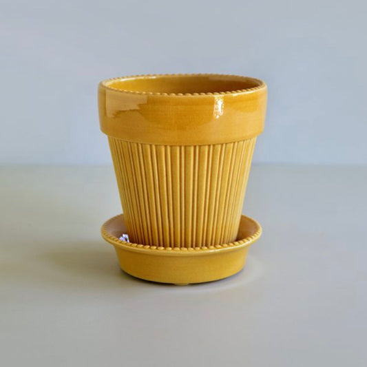 Bergs 'Simona' pot & saucer, yellow glaze