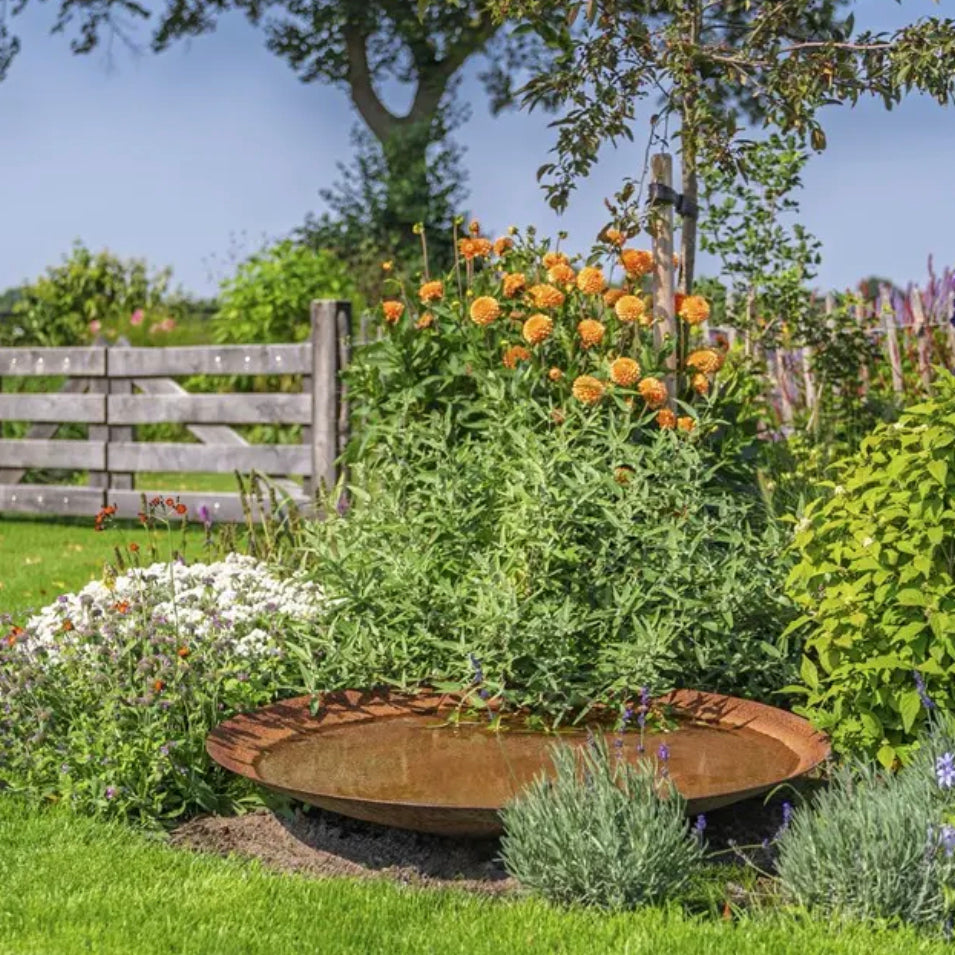 Corten steel water bowl, 100cm wide x 23cm deep