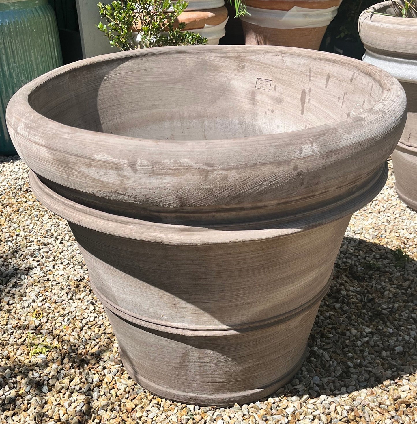 Italian grey-brown terracotta 'Double Border', 60cm dia