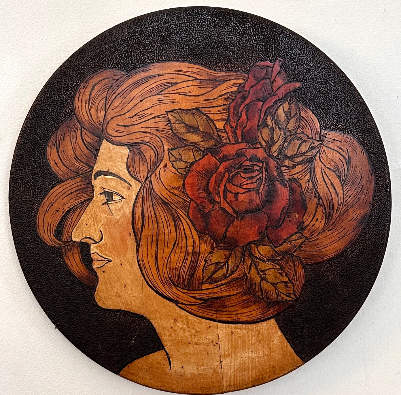 Two Ladies, pokerwork discs (1890-1915)