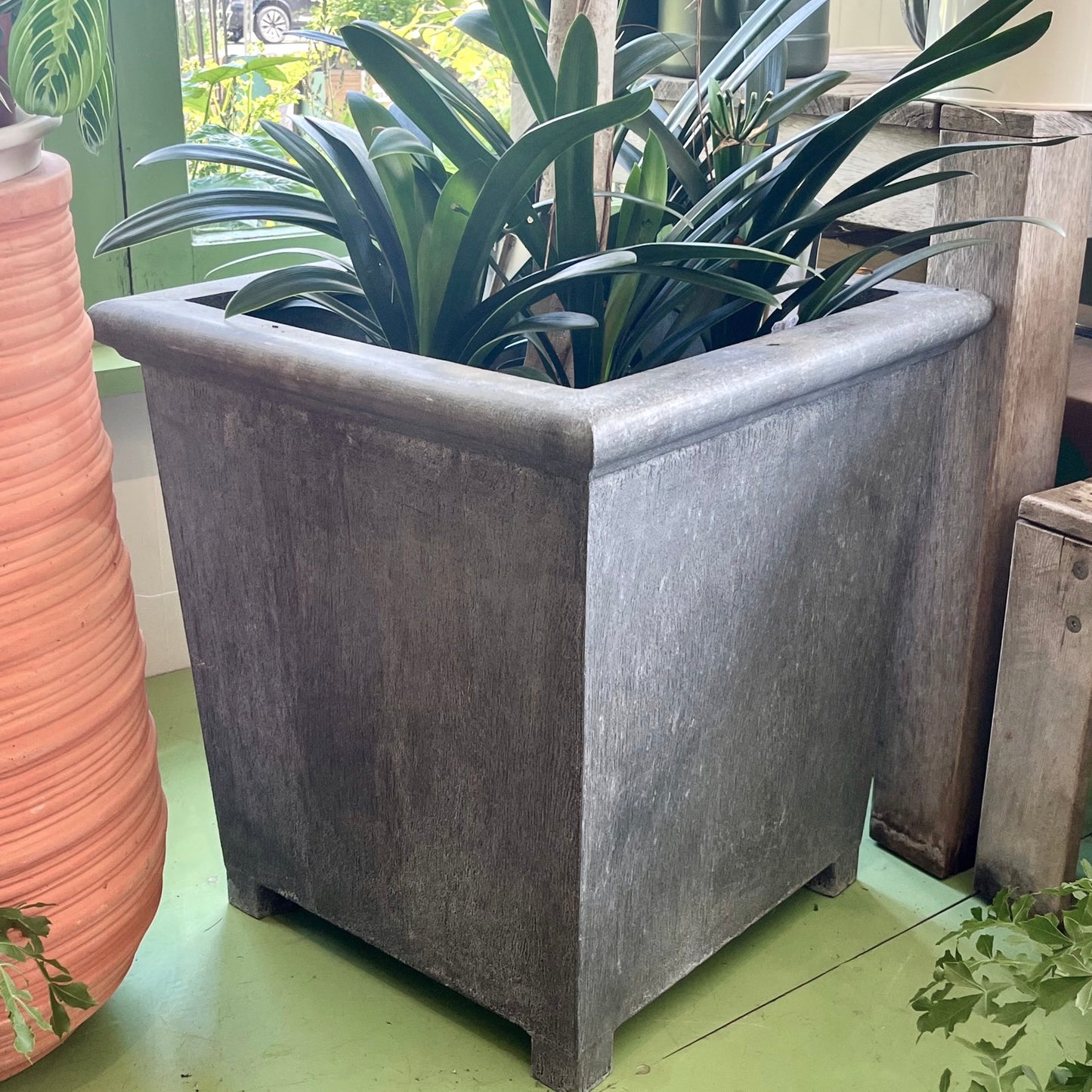 Galvanised steel tapered planter with feet, 55cm diameter