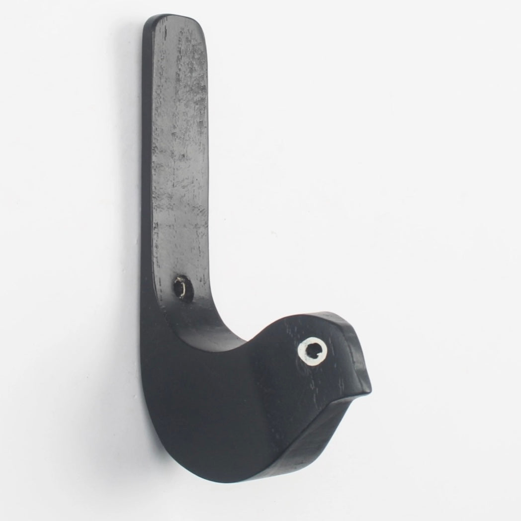 Black wooden bird wall hook