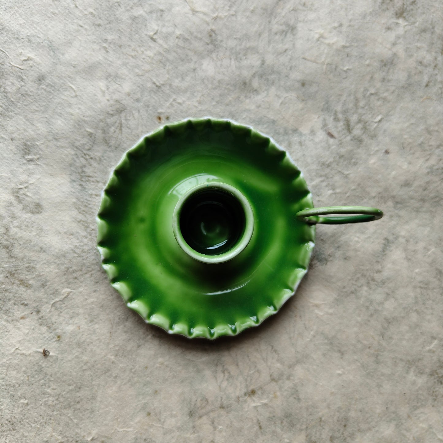 Candle holder with handle, enamel (forest green)