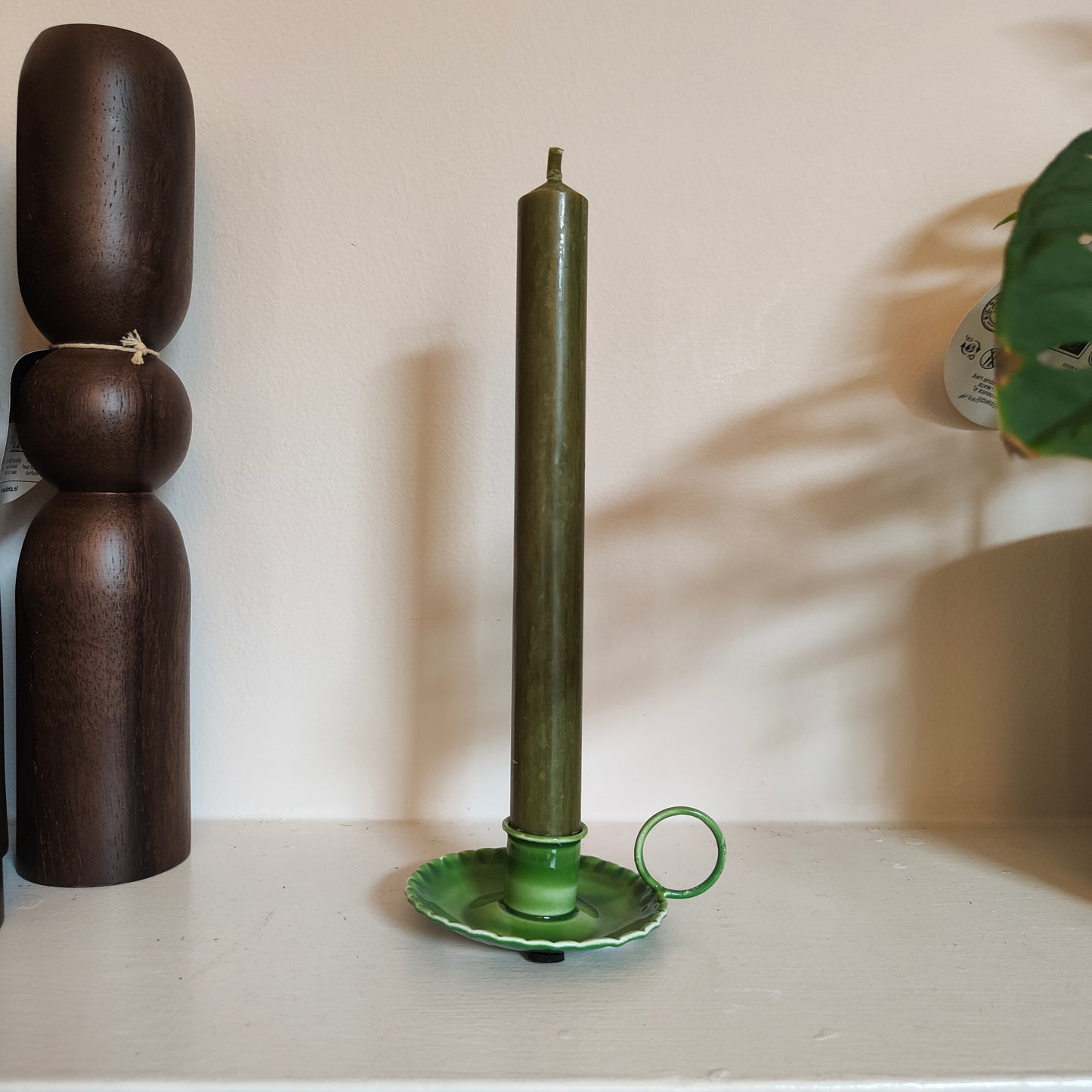 Candle holder with handle, enamel (forest green)