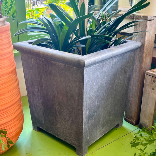 Square galvinised zinc planter with feet