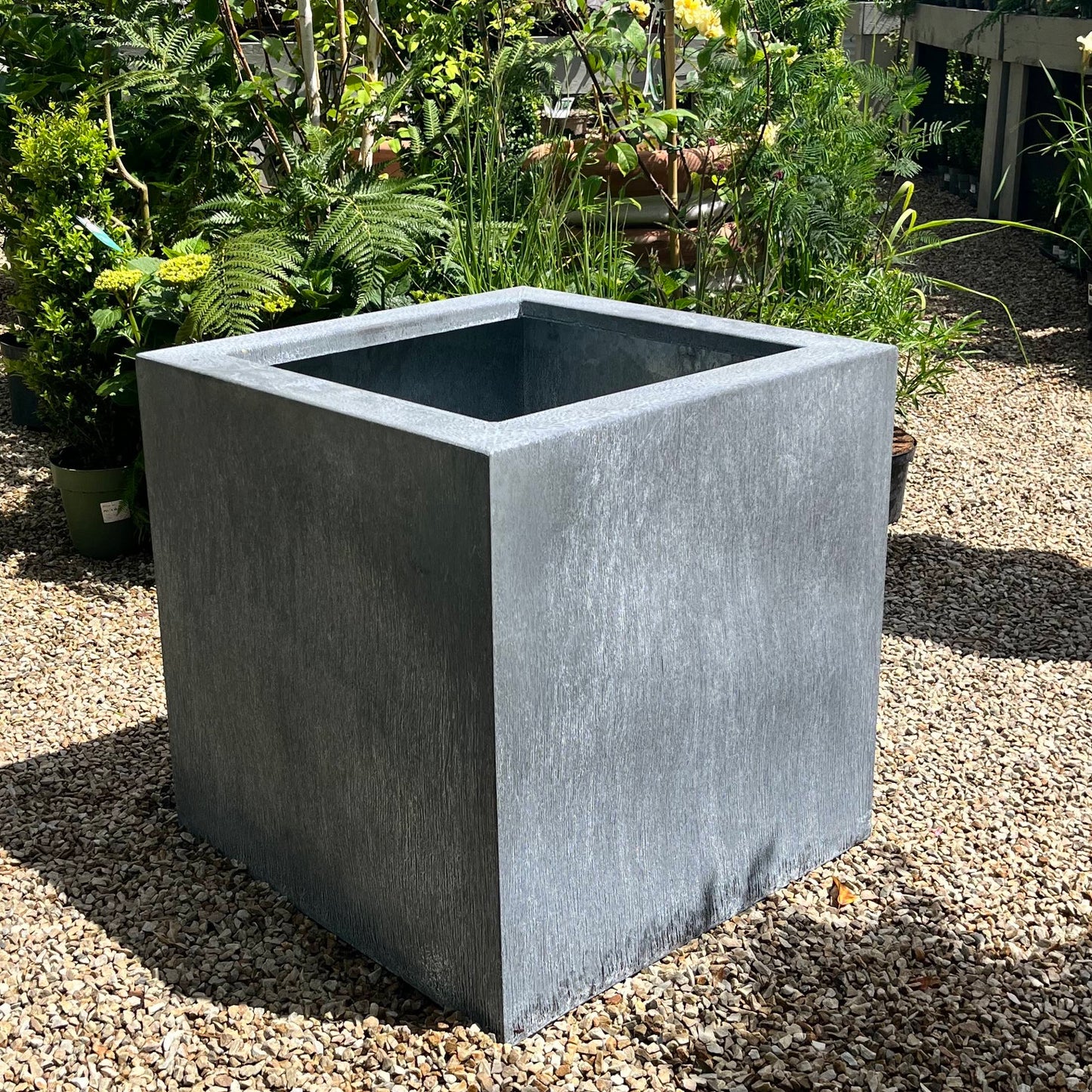 Galvanised steel 'Cube' planter 60cm diameter