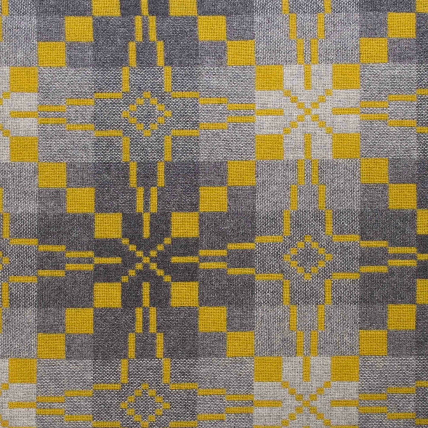 Melin Tregwynt Welsh blanket 'Vintage Star', yellow & grey